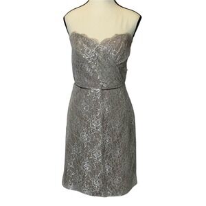 Alvina Valenta Maids Women's Lace Overlay Strapless Dress Size 10 Beige Silver‎